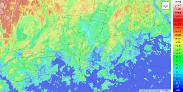 Карта высот Хельсинки