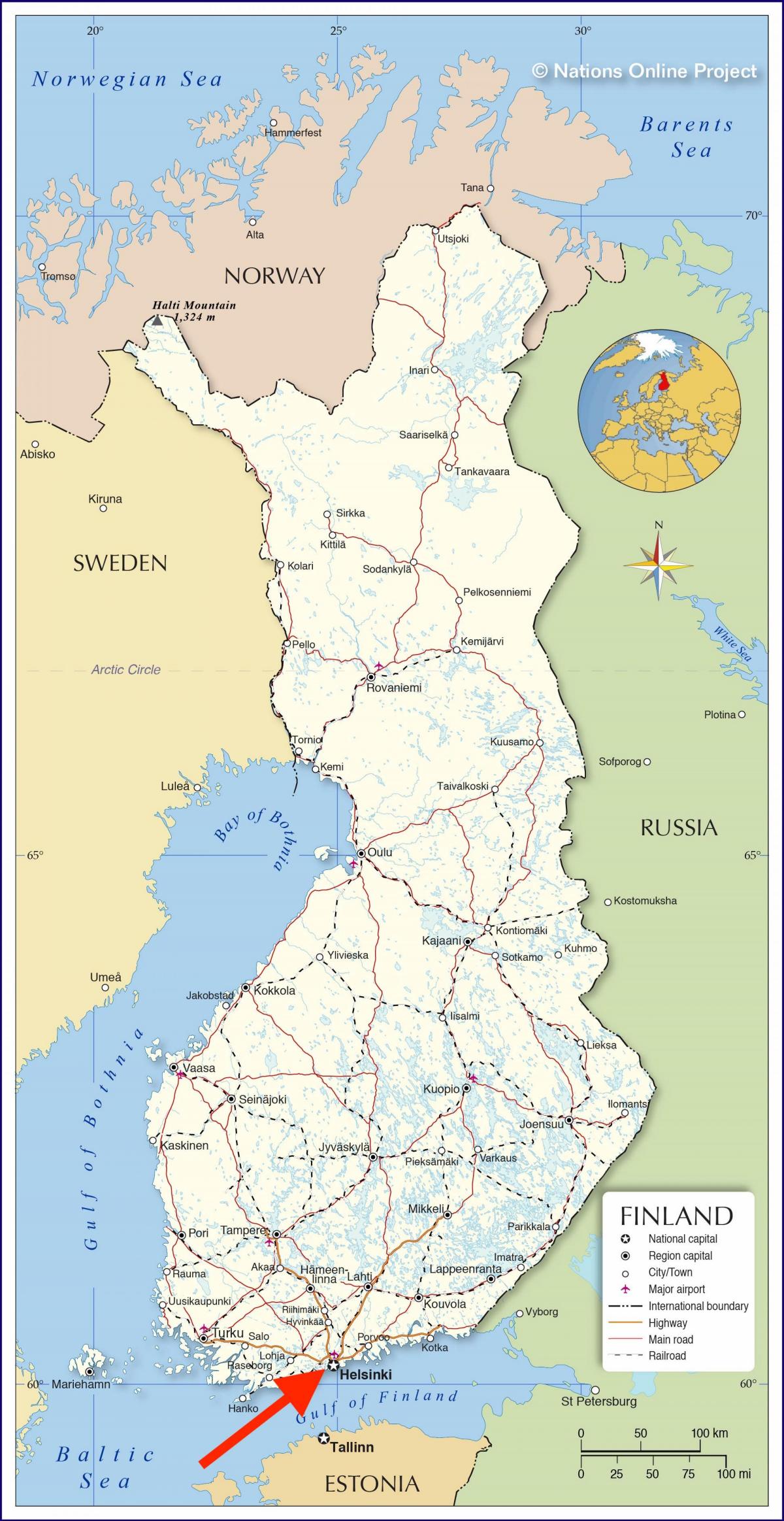 Хельсинки на Уусимаа - карта Финляндии