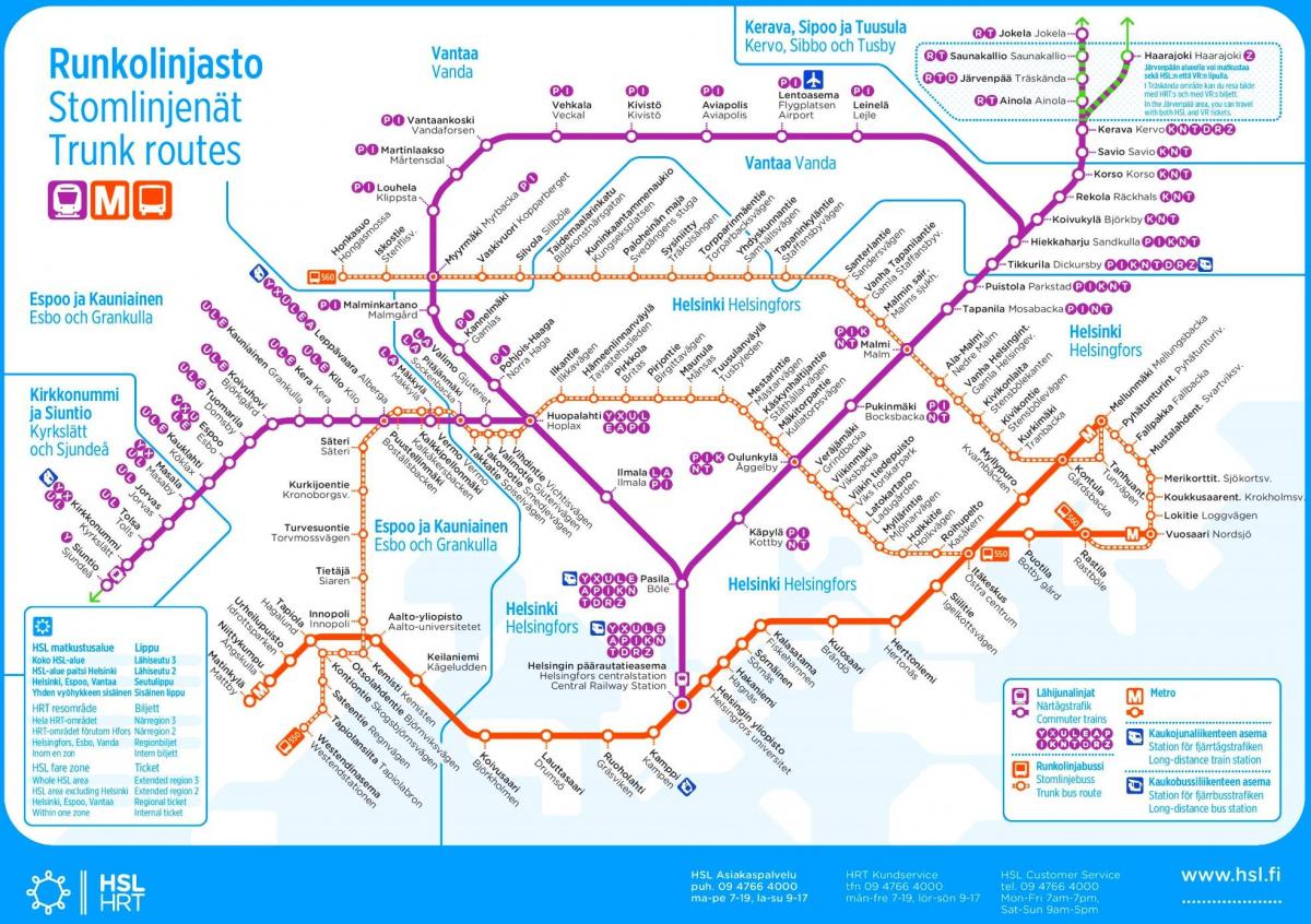 Карта станций метро Хельсинки