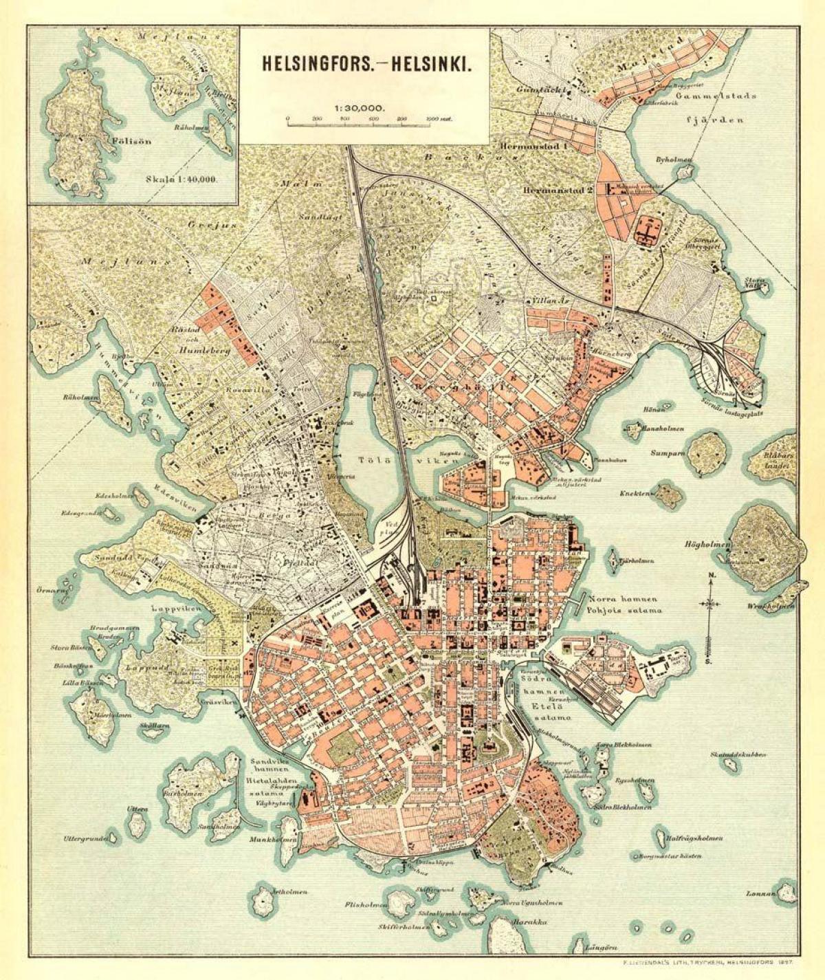 Старинная карта Хельсинки
