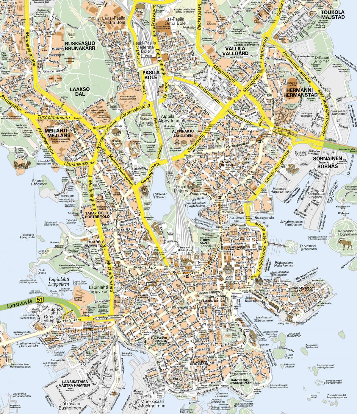 Карта центра города Хельсинки